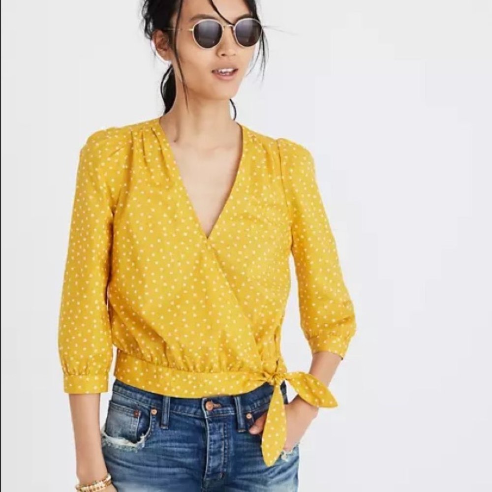 Madewell Yellow Star Pattern Wrap Top